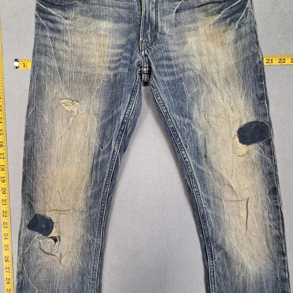 Levis Jeans Mens Blue Slim Straight Thrashed Patched Washed Out Fits 29x32